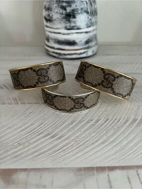 Designer Monogram Fabric Bangle Bracelet - Neutral Brown